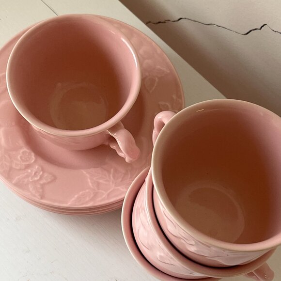 4 Vintage Teacups & Saucers / Fruit Promenade Peach by Savoir Vivre - Picture 4 of 4